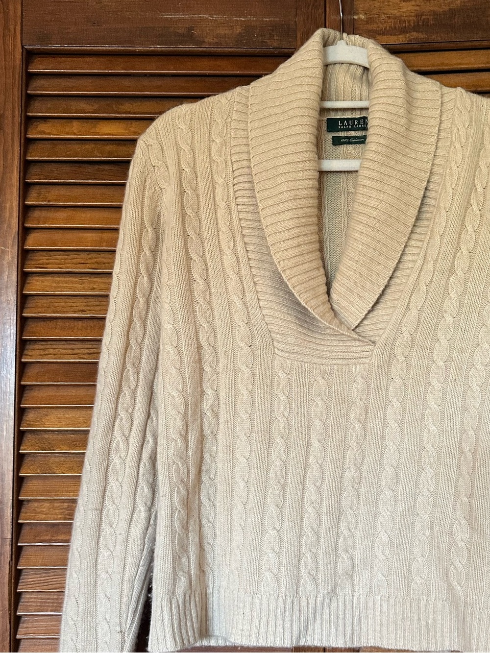 Lauren Ralph Lauren Cashmere Cream Cable Knit Cowl Sweater size medium - Picture 3 of 9